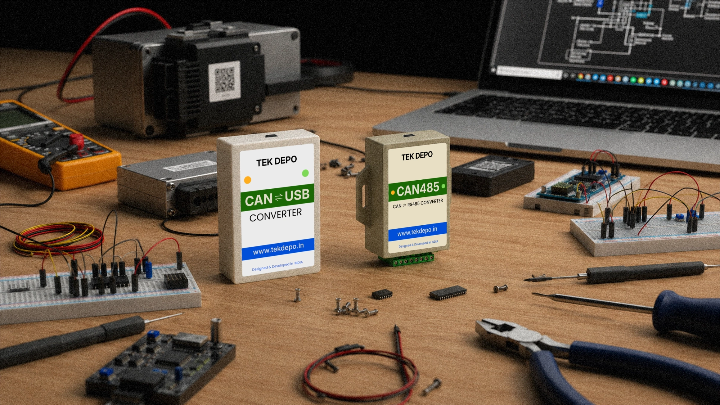 CAN to USB and CAN to RS485 converters used in automotive and industrial testing labs